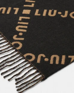 Sciarpa Liu Jo Accessories nera in viscosa con logo in rilievo