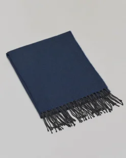 Sciarpa Pellizzari blu indaco in tessuto micro armatura con frange
