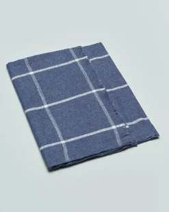 Sciarpa Pellizzari blu indaco in misto cotone e lana fantasia finestrata