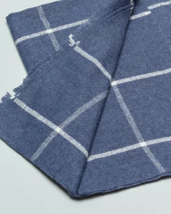 Sciarpa Pellizzari blu indaco in misto cotone e lana fantasia finestrata