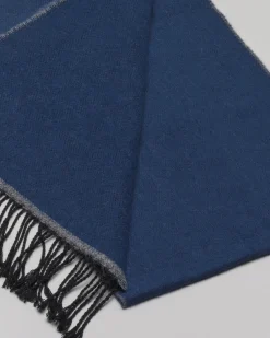 Sciarpa Pellizzari blu indaco in tessuto micro armatura con frange
