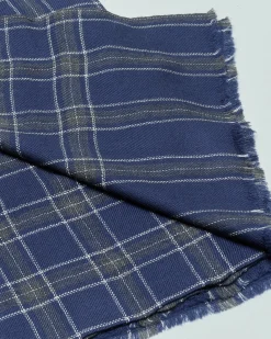 Sciarpa Raja blu indaco in pura lana a fantasia check grigi