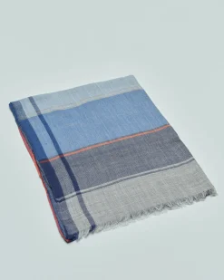 Sciarpa Raja color block azzurra e grigia in pura lana