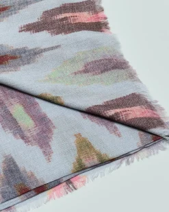 Sciarpa Raja grigia con fantasia a macchie multicolor in pura lana