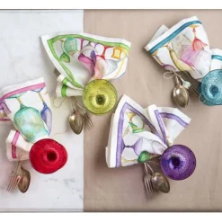 Set 4 tovaglioli Cin Cin in lino a fantasia bicchieri multicolor
