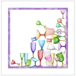 Set 4 tovaglioli Cin Cin in lino a fantasia bicchieri multicolor