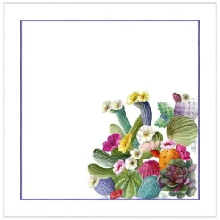 Set 4 tovaglioli Ficu d'Innia in lino a fantasia piante grasse multicolor
