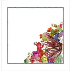 Set 4 tovaglioli Ficu d'Innia in lino a fantasia piante grasse multicolor