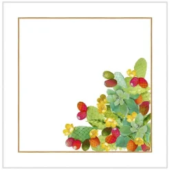 Set 4 tovaglioli Ficu d'Innia in lino a fantasia piante grasse multicolor
