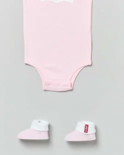 Set a tre pezzi in cotone cipria e bianco