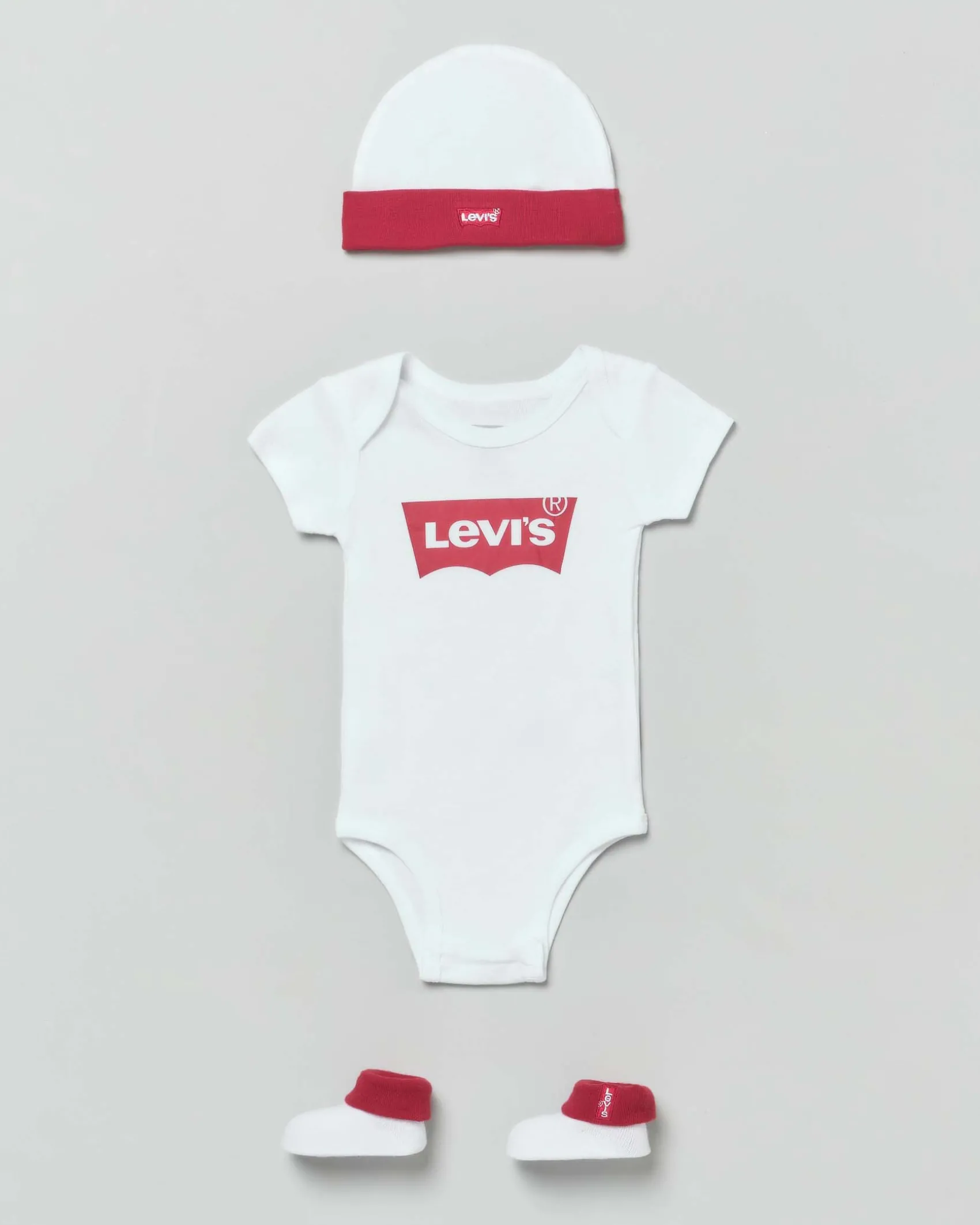 Set a tre pezzi in cotone bianco e rosso