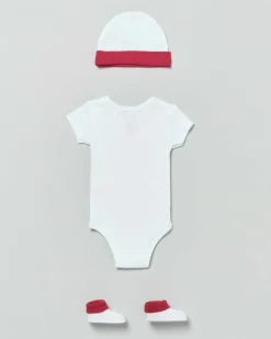 Set a tre pezzi in cotone bianco e rosso