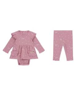 Set abito e pantalone Guess rosa con cuoricini