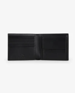Set Armani Exchange composto da portafoglio e portachiavi in pelle nera con stampa logo AX