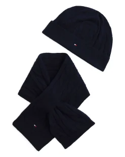 Set cappello e sciarpa Tommy Hilfiger blu in misto cotone
