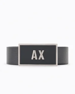 Set cintura nera Armani Exchange in pelle saffiano con doppia fibbia