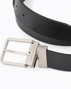 Set cintura nera Armani Exchange in pelle saffiano con doppia fibbia
