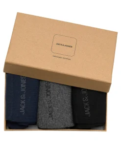 Set composto da tre paia di calzini nero blu e grigio in cotone stretch a tinta unita con logo