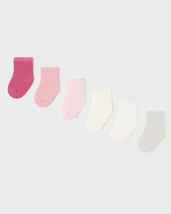 Set con sei paia di calzini nei toni del bianco e del rosa 3-6 mesi