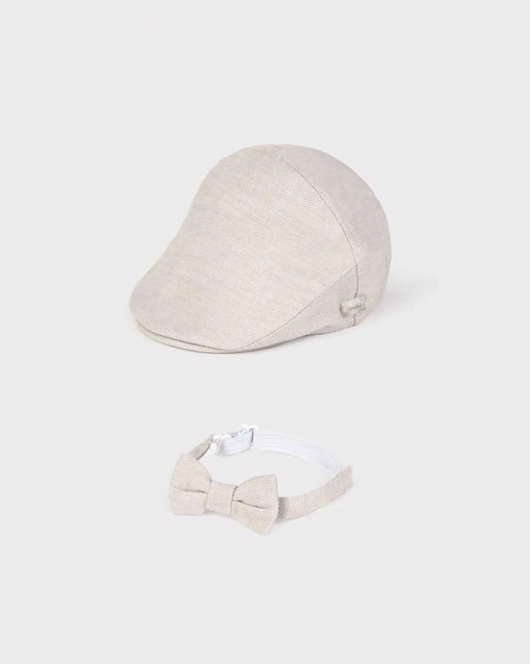 Set coppola e papillon beige in misto cotone e lino