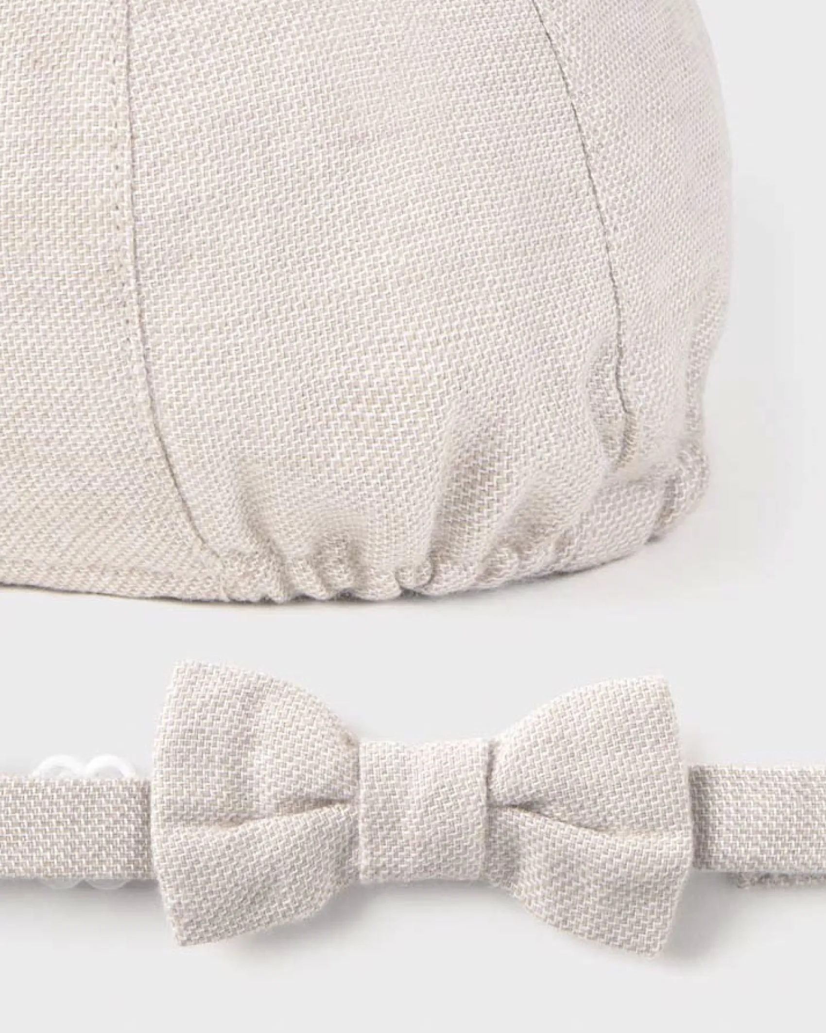 Set coppola e papillon beige in misto cotone e lino