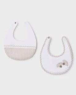 Set due bavaglini avorio e beige a righe