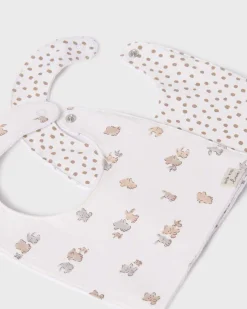 Set due bavaglini squadrati con animaletti e pois