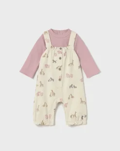 Set Mayoral maglia rosa e salopette avorio con animaletti savana