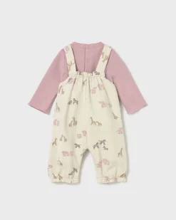 Set Mayoral maglia rosa e salopette avorio con animaletti savana