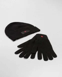 Set Peuterey idea regalo composto da berretto e guanti neri coordinati
