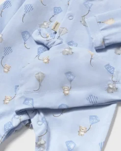 Set tutina azzurra in jersey di cotone con cappellino abbinato in fantasia aquiloni
