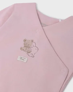 Set tutina cappellino e bavaglino rosa e bianco con fantasia animaletti