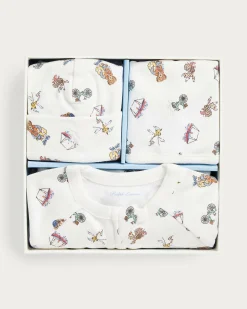 Set tutina Polo Ralph Lauren cappellino e bavaglino bianchi in fantasia multicolor