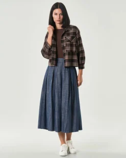 Shacket Hlo! a fantasia check marrone e beige in misto viscosa