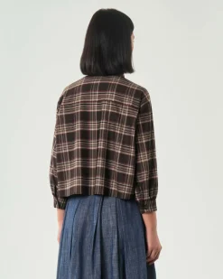 Shacket Hlo! a fantasia check marrone e beige in misto viscosa