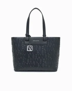 Shopping bag Armani Exchange nera in similpelle con logo in rilievo