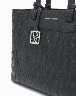 Shopping bag Armani Exchange nera in similpelle con logo in rilievo