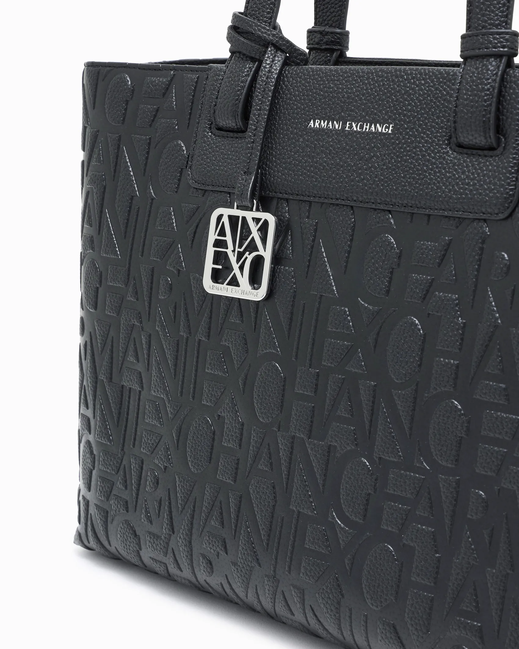 Shopping bag Armani Exchange nera in similpelle con logo in rilievo