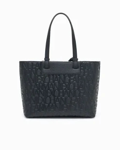 Shopping bag Armani Exchange nera in similpelle con logo in rilievo