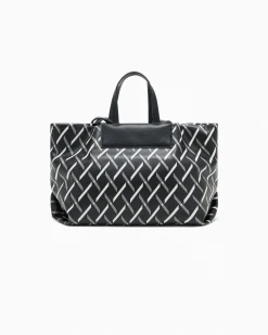 Shopping bag Armani Exchange nera con motivo grafico e dettagli in rilievo