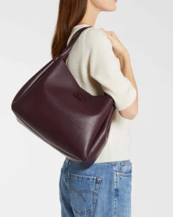 Shopping bag bordeaux Marella in similpelle liscia con fibbia logo smaltata tono su tono