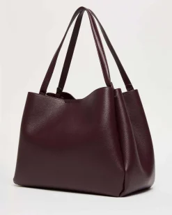 Shopping bag bordeaux Marella in similpelle liscia con fibbia logo smaltata tono su tono