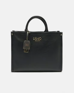 Shopping bag Liu Jo Accessories nera in similpelle con logo in rilievo