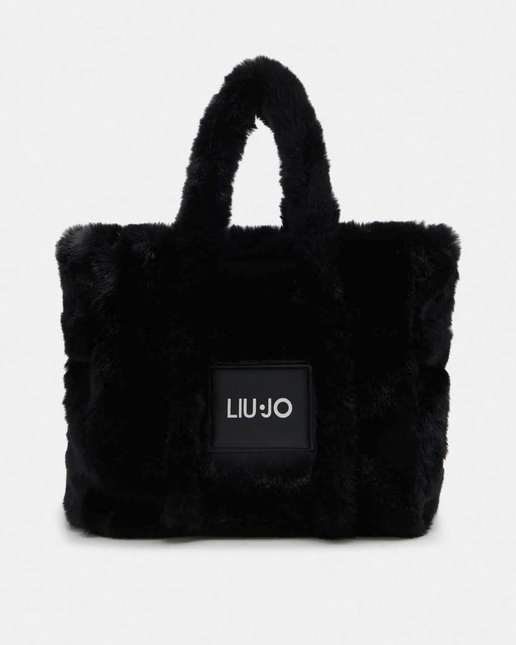 Shopping bag Liu Jo Sport nera in ecopelliccia con tracolla a righe