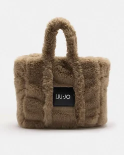 Shopping bag Liu Jo Sport beige in ecopelliccia con dettaglio logo
