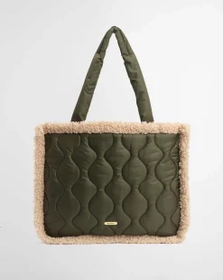 Shopping bag verde militare Marnie in tessuto trapuntato con profili effetto shealing