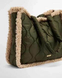 Shopping bag verde militare Marnie in tessuto trapuntato con profili effetto shealing