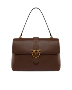 Slouchy bag Pinko marrone con chiusura a patta e fibbia Love Birds dorata