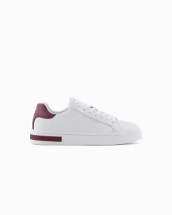 Sneakers Armani Exchange bianche e bordeaux in pelle con dettagli a contrasto