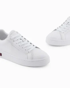 Sneakers Armani Exchange bianche e bordeaux in pelle con dettagli a contrasto